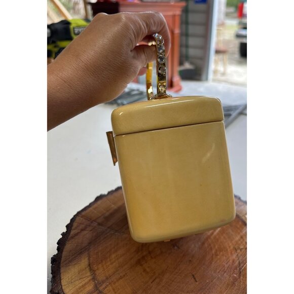 Vtg Lucite Box Purse Rhinestone Embellished Handle White Stag? Wilardy? Read - Picture 11 of 16